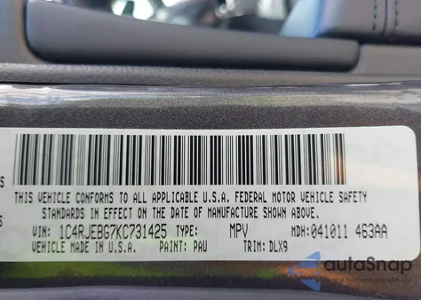 2019 Jeep Grand Cherokee Limited 4X2 from USA, damaged, VIN 1C4RJEBG7KC731425